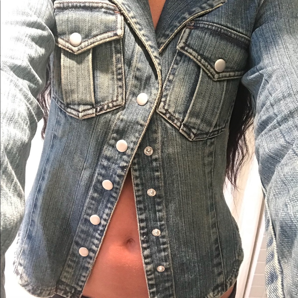 Armani Exchange Distressed Jean Shirt Jacket